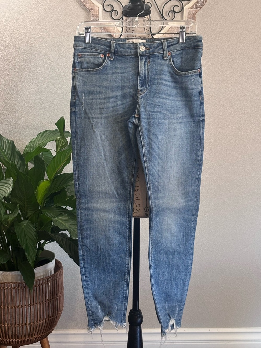 Zara Light Blue Raw Hem Denim Jeans